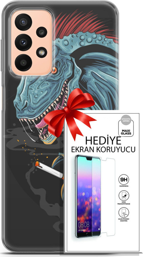 Samsung Galaxy A23 4G Kılıf Orijinal Seri Punky 19 Dinozor Punk Tam Koruma Kılıf + Ekran Koruyucu