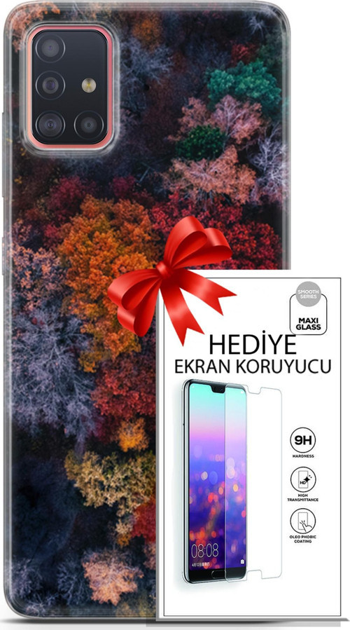 Samsung Galaxy A51 Kılıf Orijinal Seri Fantasy 16 Renkli Ağaçlar Hediyelik Kılıf Ve Ekran Koruyucu