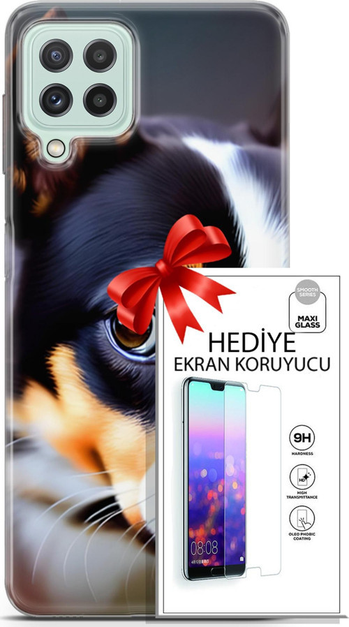Samsung Galaxy A22 Kılıf Orijinal Seri Dogs 11 İsviçre Bernese 4K Baskılı Kılıf + Ekran Koruyucu Ful