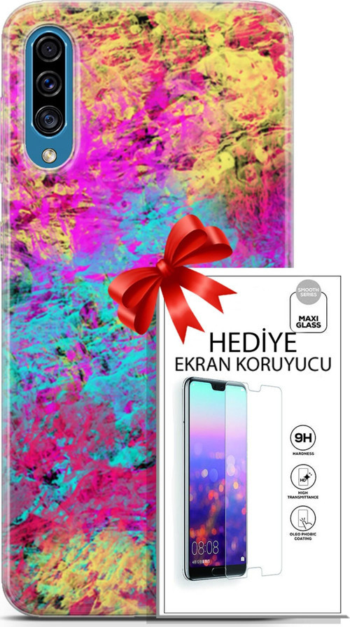 Samsung Galaxy A30S Kılıf Orijinal Seri Nature 29 Çok Renkli Leke Tutmaz Kapak + Ekran Koruyucu