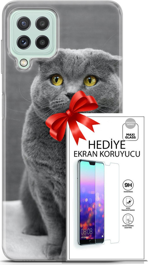 Samsung Galaxy A22 Kılıf Orijinal Seri Scotish-British 17 Scottish Duman Gri Yumuşak Kılıf + Ekran Koruyucu