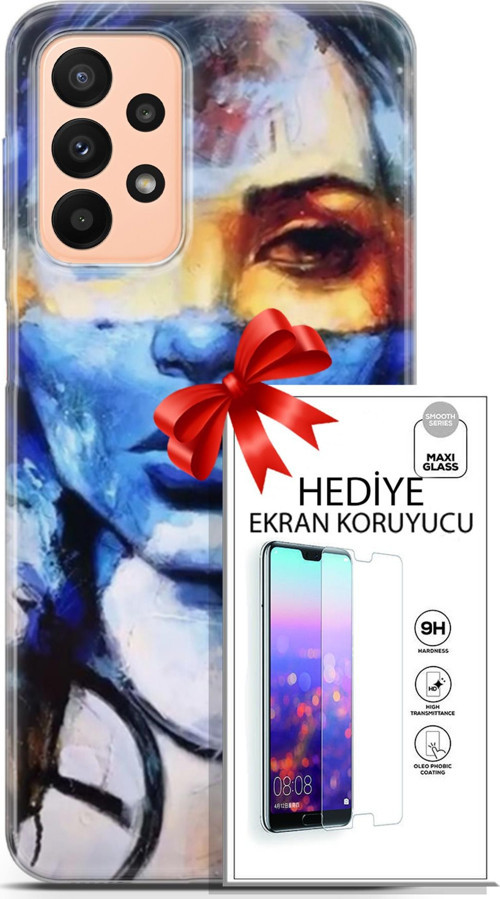 Samsung Galaxy A23 4G Kılıf Orijinal Seri Soul 13 Mavi Sarı Case Kapak Ekran Koruyucu