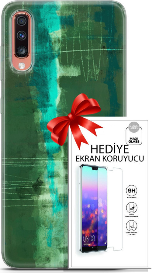 Samsung Galaxy A70 Kılıf Orijinal Seri Nature 06 Yeşil Koruyucu Kapak Ekran Koruyucu