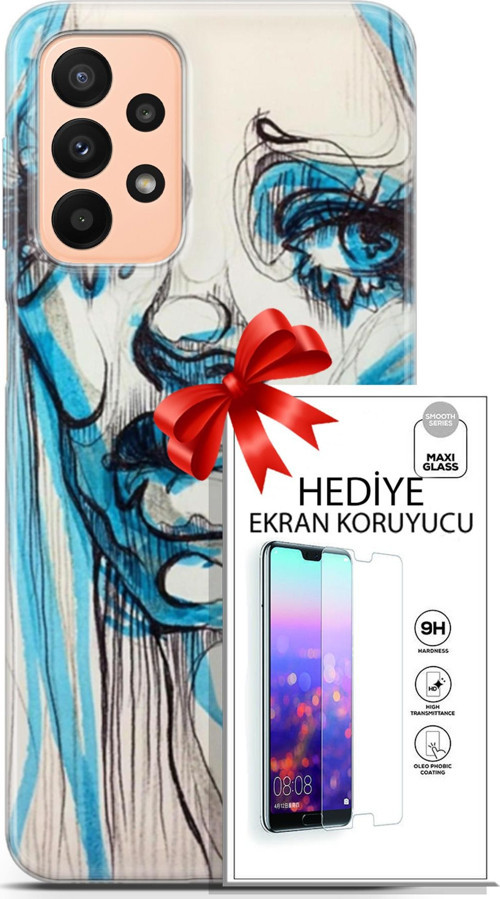Samsung Galaxy A23 4G Kılıf Orijinal Seri Soul 26 Hüzünlü Yüz Soft Kapak + Ekran Koruyucu