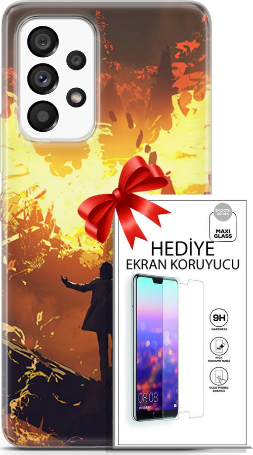 Samsung Galaxy A53 5G Kılıf Orijinal Seri Neo 13 Mor Panter Fortnite Case Kapak Ekran Koruyucu