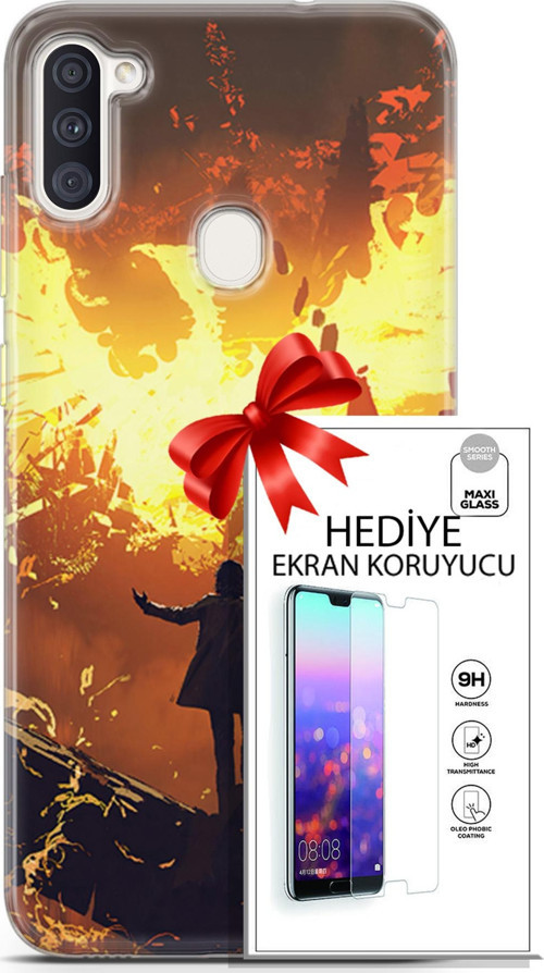 Samsung Galaxy M11 Kılıf Orijinal Seri Neo 13 Mor Panter Fortnite Case Kapak Ekran Koruyucu