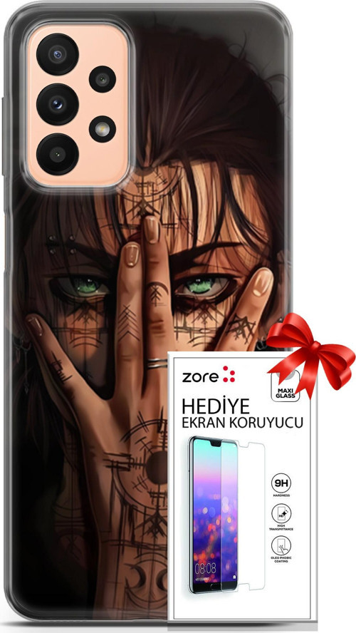 Samsung Galaxy A23 4G Kılıf Orijinal Seri Supers 22 Eren Yeager Kap + Ekran Koruyucu