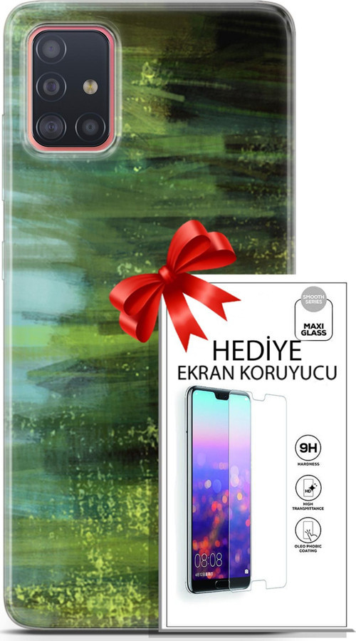 Samsung Galaxy A51 Kılıf Orijinal Seri Nature 21 Çalılar Darbe Önleyici Kapak + Ön Ekran Koruyucu