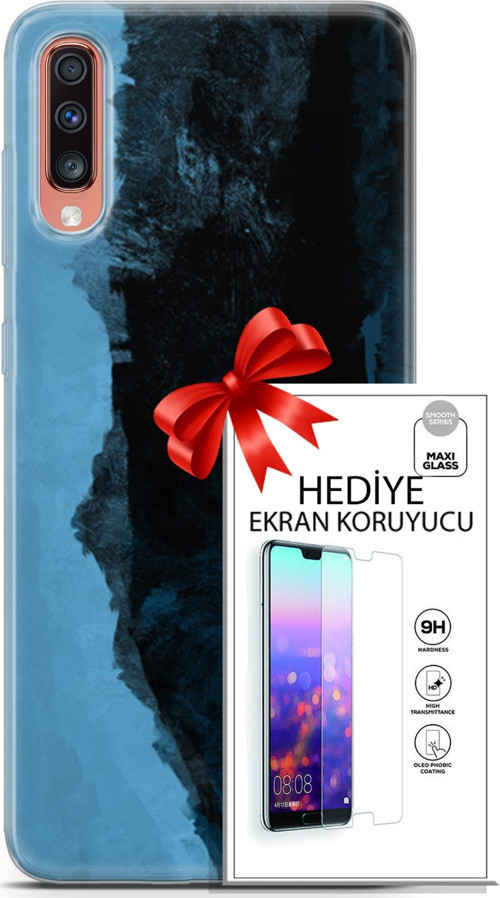 Samsung Galaxy A70 Kılıf Orijinal Seri Nature 24 Mavi Siyah Darbe Emici Kılıf + Ekran Koruyucu