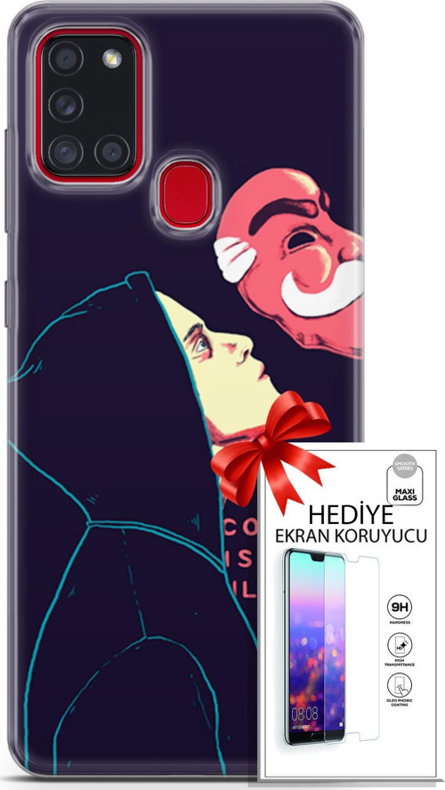 Samsung Galaxy A21S Kılıf Orijinal Seri Algorand 18 Illusion Parlak Kılıf + Ekran Koruyucu Full Koruma