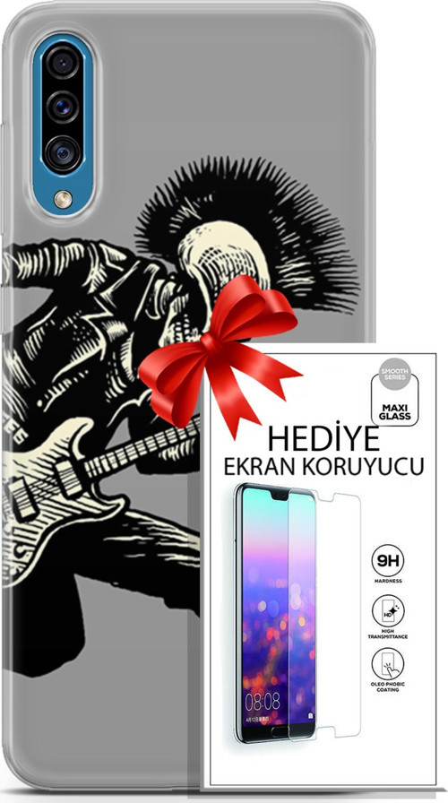 Samsung Galaxy A30S Kılıf Orijinal Seri Punky 07 Punk Gitarist Desenli Kılıf + Ön Ekran Koruyucu
