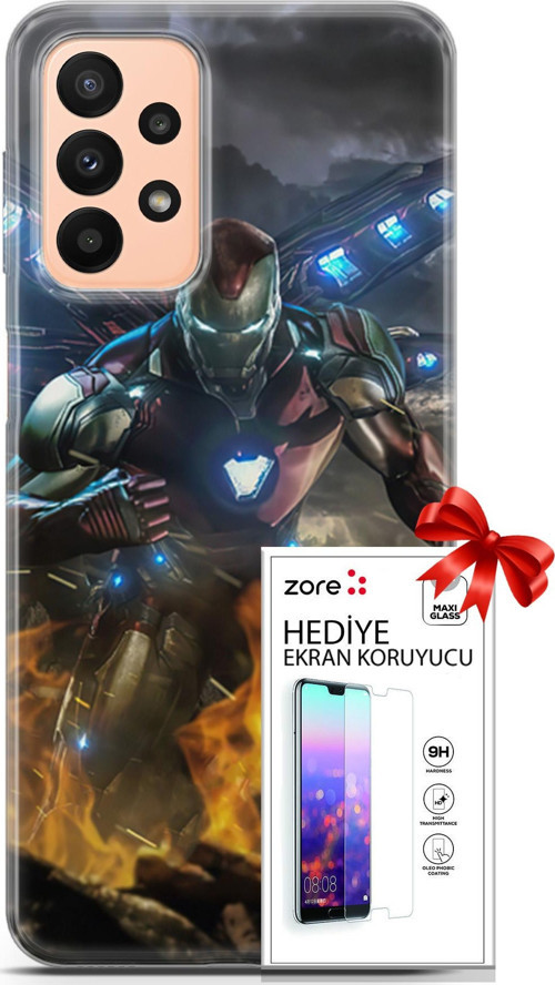 Samsung Galaxy A23 4G Kılıf Orijinal Seri Supers 30 Iron Man Kenarları Şeffaf Kapak Ve Ekran Koruyucu
