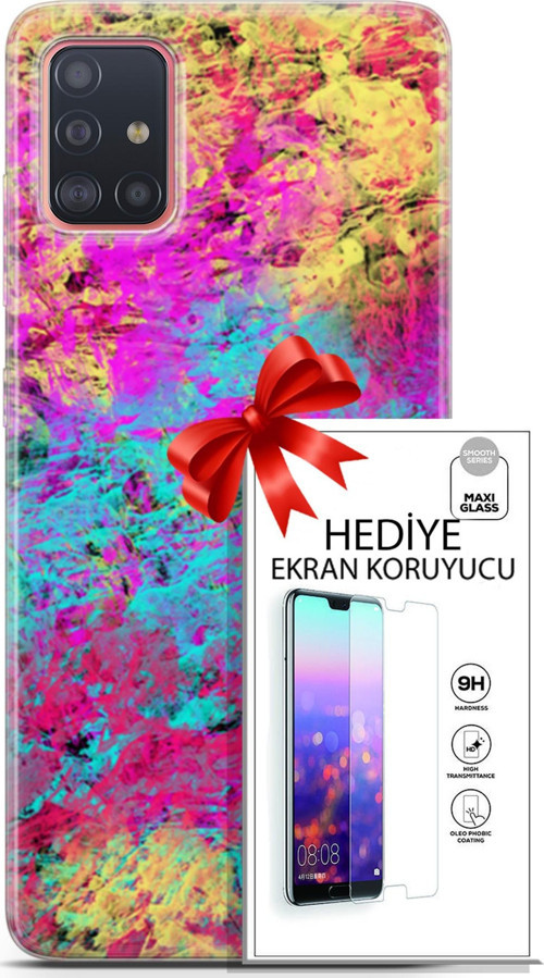 Samsung Galaxy A51 Kılıf Orijinal Seri Nature 29 Çok Renkli Leke Tutmaz Kapak + Ekran Koruyucu