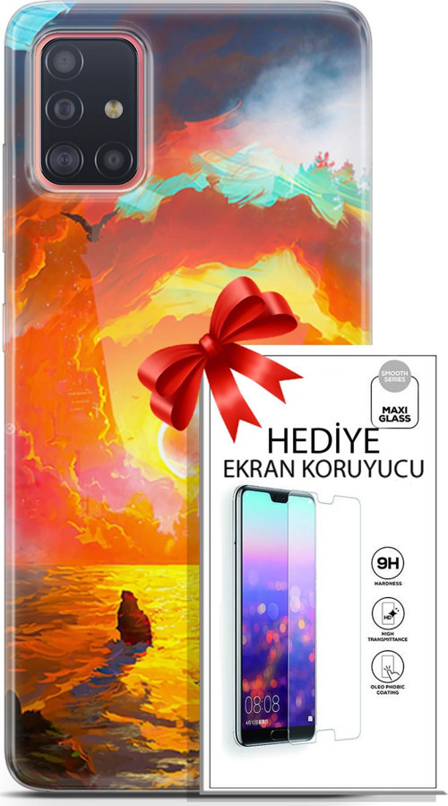 Samsung Galaxy A51 Kılıf Orijinal Seri Neo 21 Tabancalı Darbe Önleyici Kapak + Ön Ekran Koruyucu