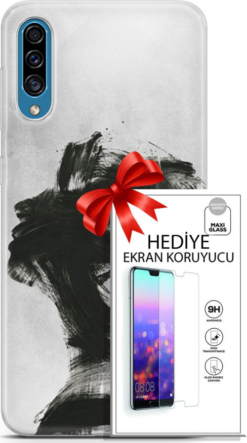 Samsung Galaxy A30S Kılıf Orijinal Seri Soul 05 Karakalem Koruma Kılıfı + Ekran Koruyucu