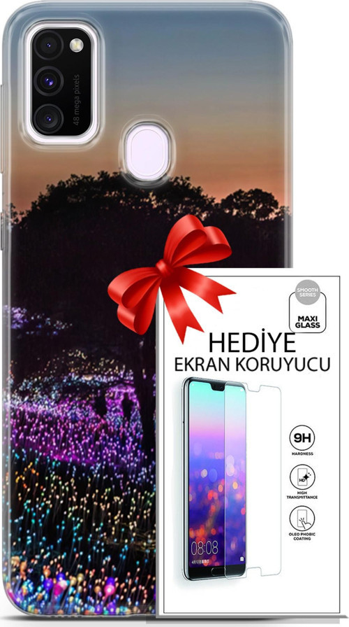 Samsung Galaxy M21 Kılıf Orijinal Seri Fantasy 11 Işıltılı Brookgreen 4K Baskılı Kılıf + Ekran Koruyucu