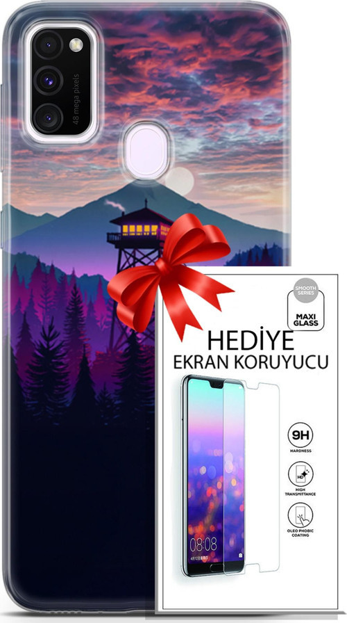 Samsung Galaxy M21 Kılıf Orijinal Seri Fantasy 17 Orman Kule Yumuşak Kılıf + Ekran Koruyucu