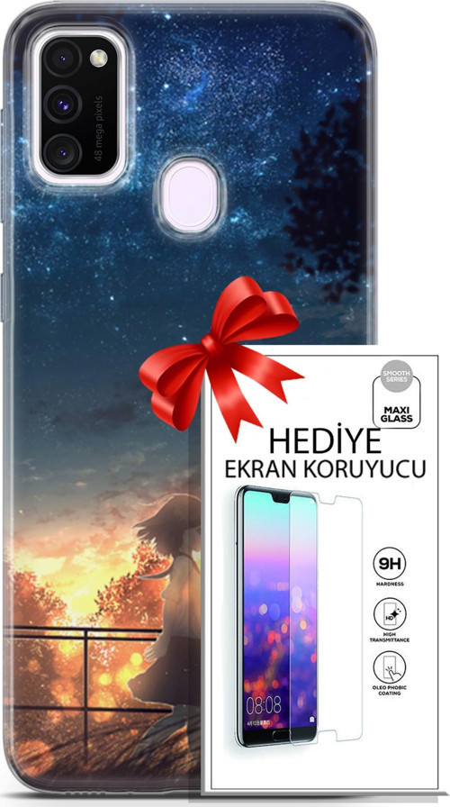 Samsung Galaxy M21 Kılıf Orijinal Seri Fantasy 21 Anime Yıldızlar Darbe Önleyici Kapak + Ön Ekran Koruyucu