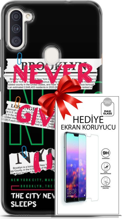 Samsung Galaxy M11 Kılıf Orijinal Seri Punky 21 Never Give Up Darbe Önleyici Kapak + Ön Ekran Koruyucu