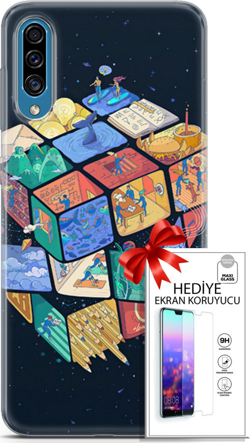 Samsung Galaxy A30S Kılıf Orijinal Seri Algorand 03 Rubik Arka Kapak + Ekran Koruyucu