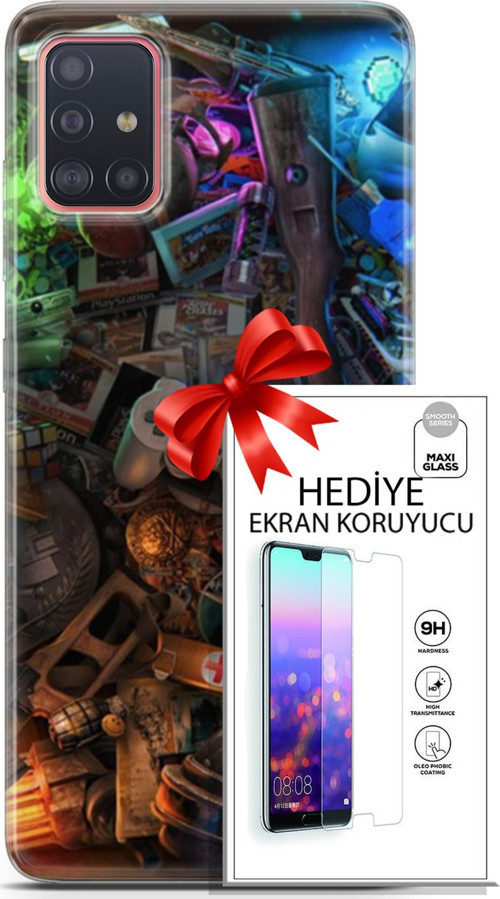 Samsung Galaxy A51 Kılıf Orijinal Seri Pubg 24 Teçhizatlar Darbe Emici Kılıf + Ekran Koruyucu