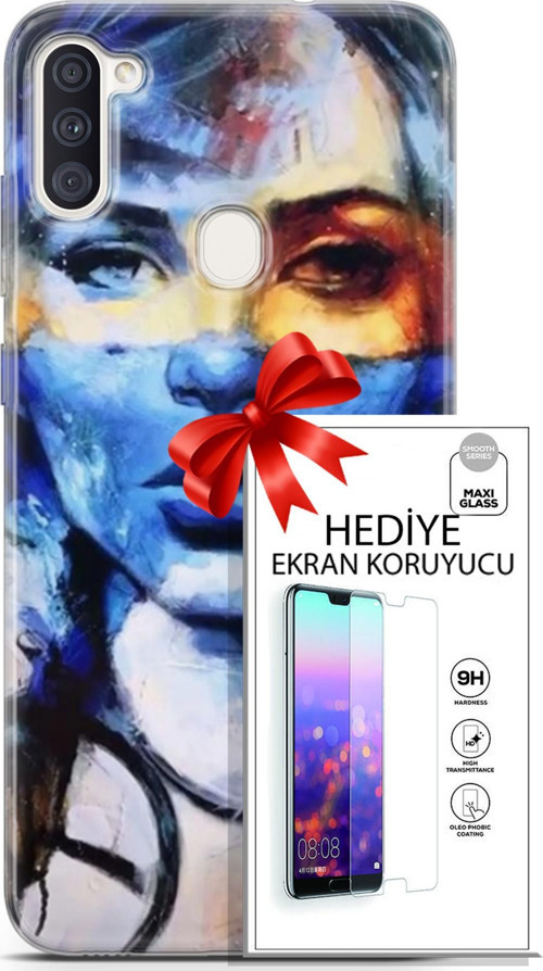 Samsung Galaxy M11 Kılıf Orijinal Seri Soul 13 Mavi Sarı Case Kapak Ekran Koruyucu