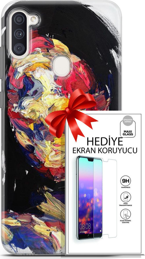 Samsung Galaxy M11 Kılıf Orijinal Seri Soul 16 Karışık Çok Renkli Hediyelik Kılıf Ve Ekran Koruyucu