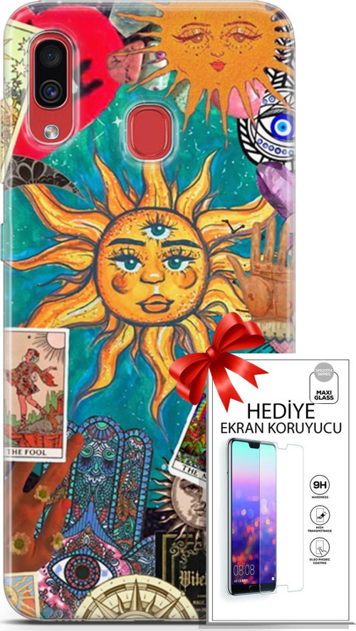 Samsung Galaxy A30 Kılıf Orijinal Seri Bounce 08 Elodie Edwards Baskılı Kılıf + Ekran Koruyucu