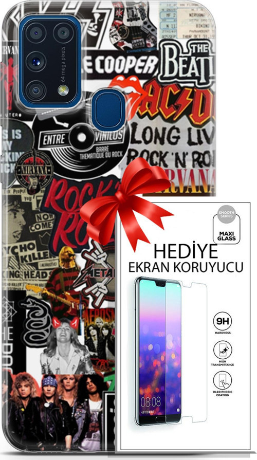 Samsung Galaxy M31 Kılıf Orijinal Seri Punky 30 Rock'N Roll Kenarları Şeffaf Kapak Ve Ekran Koruyucu
