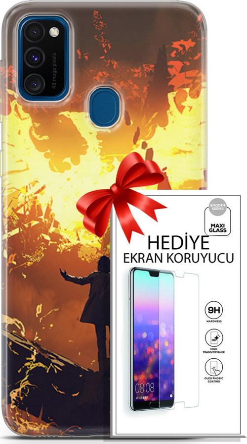Samsung Galaxy M30S Kılıf Orijinal Seri Neo 13 Mor Panter Fortnite Case Kapak Ekran Koruyucu