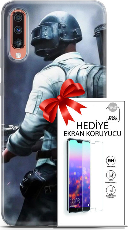 Samsung Galaxy A70 Kılıf Orijinal Seri Pubg 11 Sırt Çantalı 4K Baskılı Kılıf + Ekran Koruyucu Full Koruma