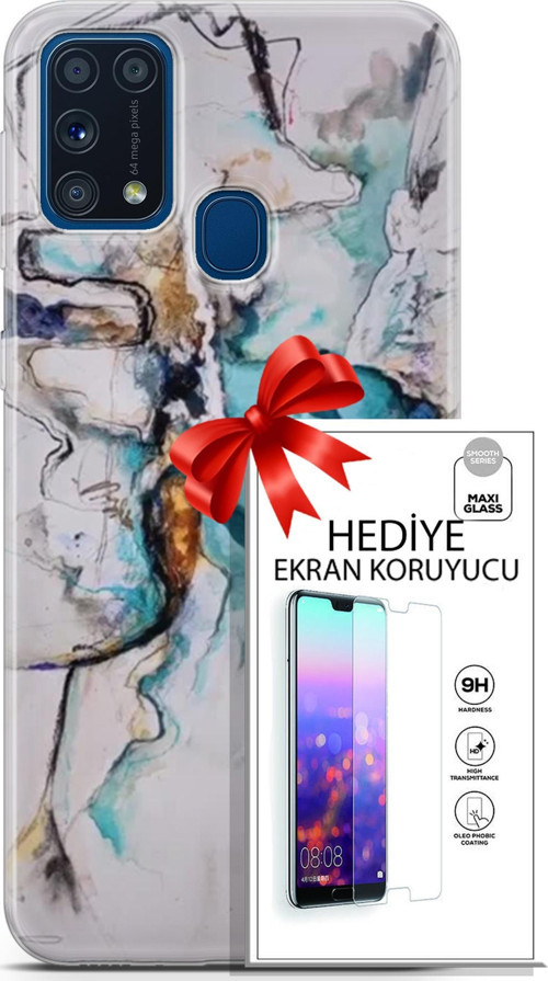 Samsung Galaxy M31 Kılıf Orijinal Seri Soul 11 Turkuaz 4K Baskılı Kılıf + Ekran Koruyucu Full Koruma