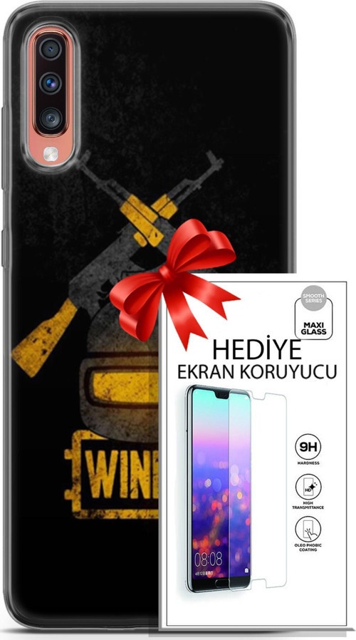Samsung Galaxy A70 Kılıf Orijinal Seri Pubg 15 Winner Kalın Silikon + Ekran Koruyucu