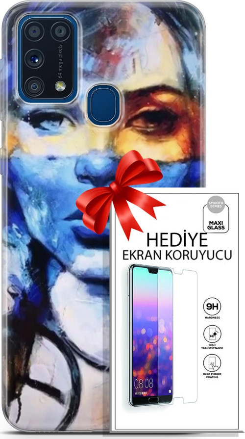 Samsung Galaxy M31 Kılıf Orijinal Seri Soul 13 Mavi Sarı Case Kapak Ekran Koruyucu