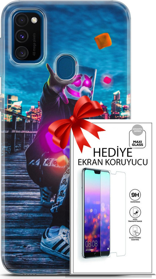 Samsung Galaxy M30S Kılıf Orijinal Seri Neo 28 Örümcek Kız İz Bırakmayan Kılıf + Ön Ekran Koruyucu