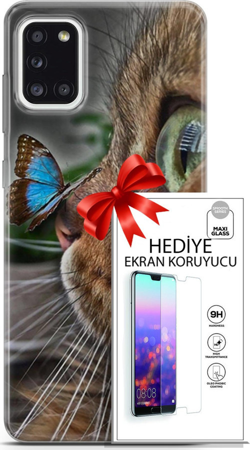 Samsung Galaxy A31 Kılıf Orijinal Seri Scotish-British 12 Munchkin Kelebek Tasarım Kılıf + Ekran Koruyucu