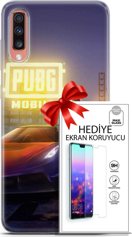 Samsung Galaxy A70 Kılıf Orijinal Seri Pubg 17 Arabalı Yumuşak Kılıf + Ekran Koruyucu