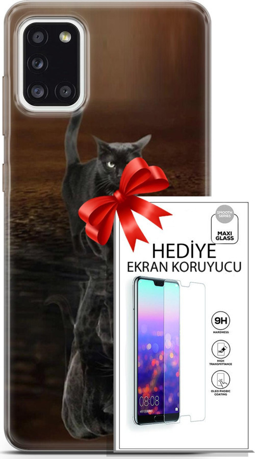 Samsung Galaxy A31 Kılıf Orijinal Seri Scotish-British 16 Siyah Rus Kedisi Hediyelik Kılıf Ve Ekran Koruyucu