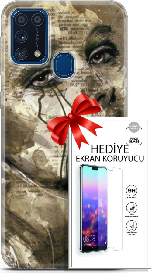 Samsung Galaxy M31 Kılıf Orijinal Seri Soul 17 Ağlayan Yüz Yumuşak Kılıf + Ekran Koruyucu