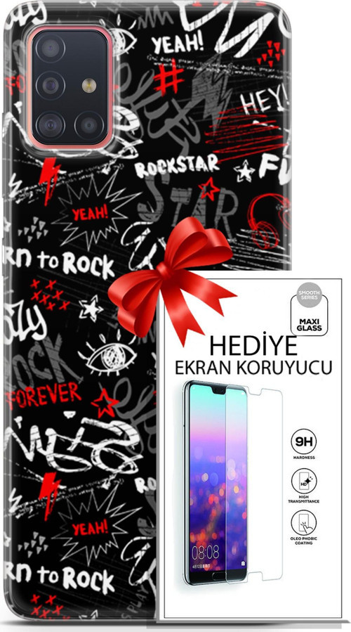 Samsung Galaxy A51 Kılıf Orijinal Seri Punky 25 Yeah Rock Soyulmayan Kılıf + Ekran Koruyucu Full Koruma