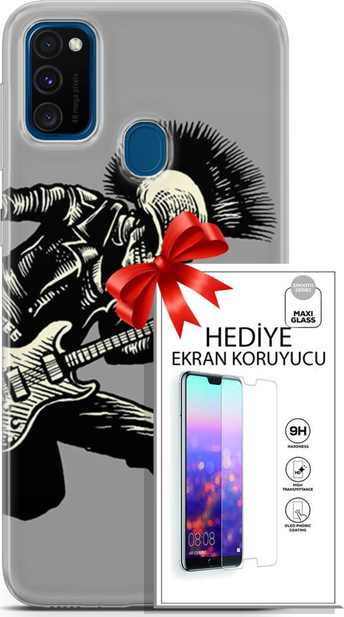 Samsung Galaxy M30S Kılıf Orijinal Seri Punky 07 Punk Gitarist Desenli Kılıf + Ön Ekran Koruyucu