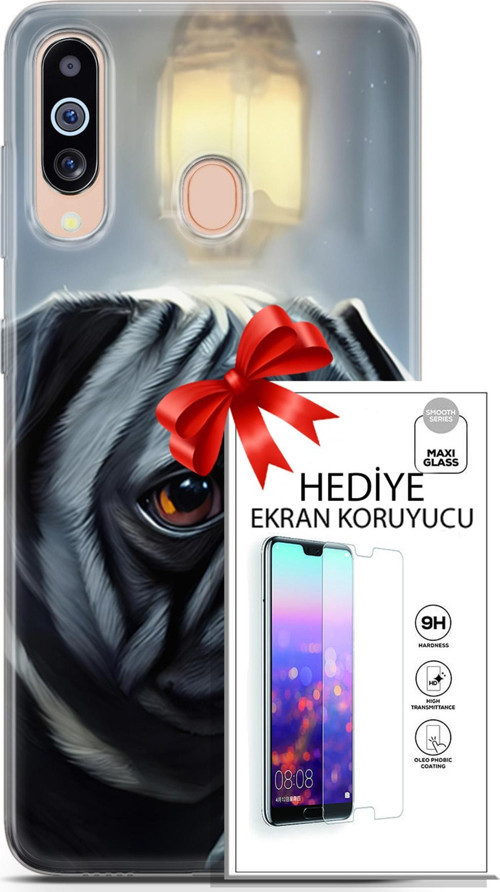 Samsung Galaxy M40 Kılıf Orijinal Seri Dogs 30 Pug Kenarları Şeffaf Kapak Ve Ekran Koruyucu
