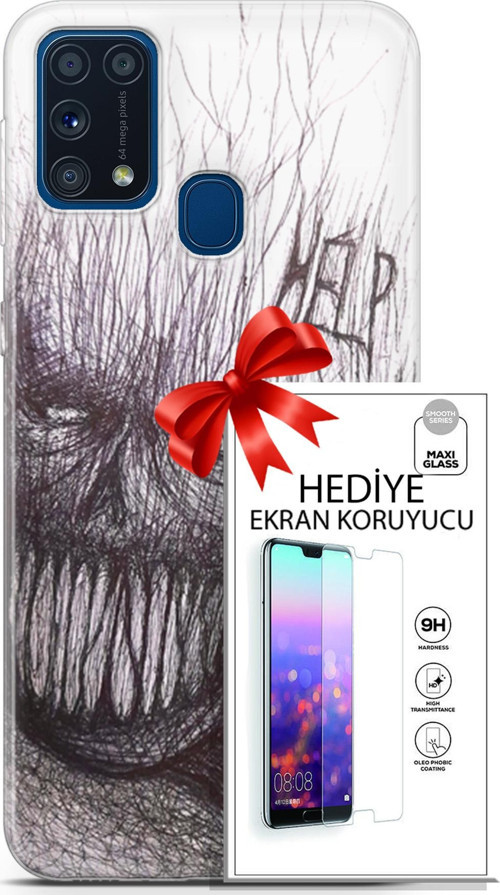 Samsung Galaxy M31 Kılıf Orijinal Seri Soul 29 Şeytan Leke Tutmaz Kapak + Ekran Koruyucu