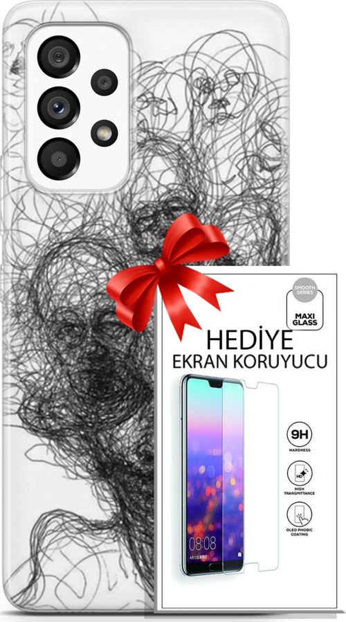 Samsung Galaxy A53 5G Kılıf Orijinal Seri Soul 25 Kurşunkalem Soyulmayan Kılıf + Ekran Koruyucu Full
