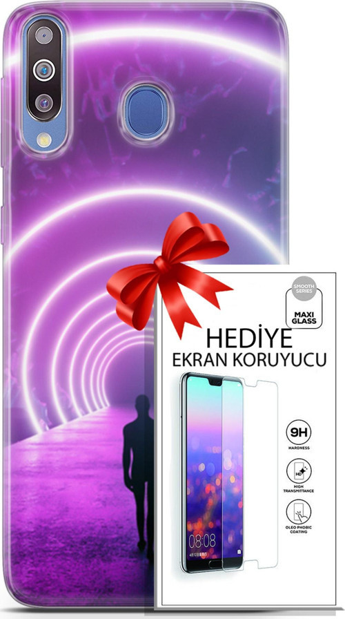 Samsung Galaxy M30 Kılıf Orijinal Seri Cyberpunk 26 Daire Neon Soft Kapak + Ekran Koruyucu