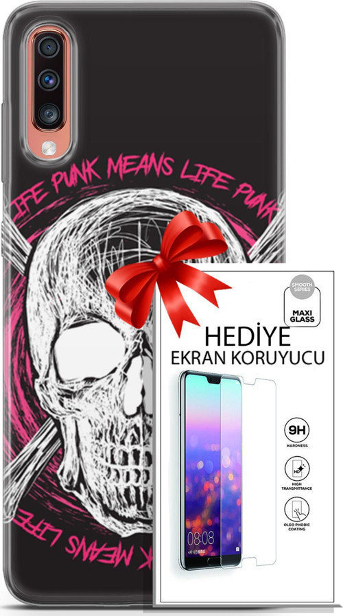 Samsung Galaxy A70 Kılıf Orijinal Seri Punky 10 Punk Kurukafa Full Hd Kılıf + Ekran Koruyucu