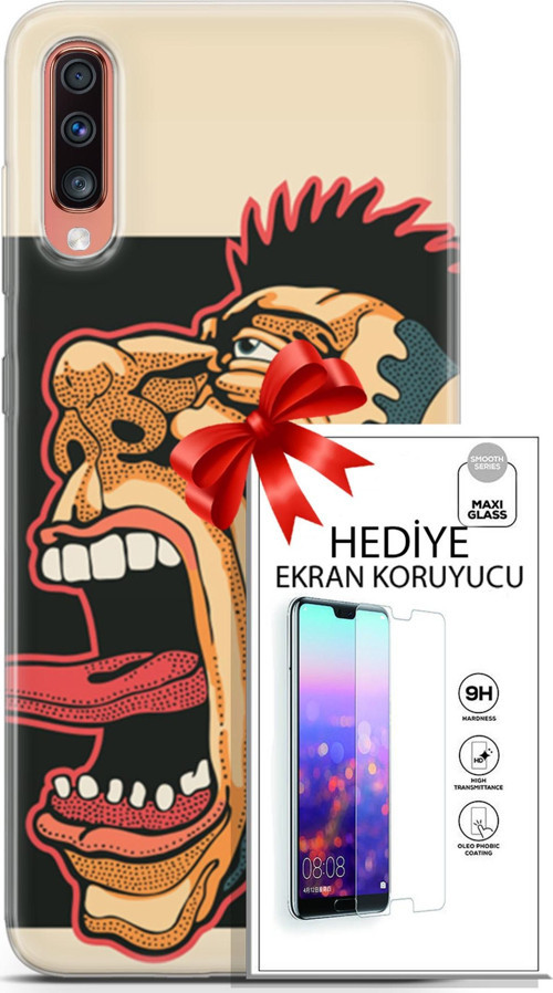 Samsung Galaxy A70 Kılıf Orijinal Seri Punky 11 Maymun 4K Baskılı Kılıf + Ekran Koruyucu Full Koruma