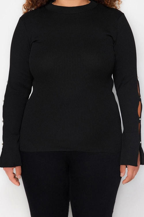 Moda Büyük Beden Balıkçı Yaka Triko Fit Düz Desen Casual Günlük Regular Uzun Kol Bluz