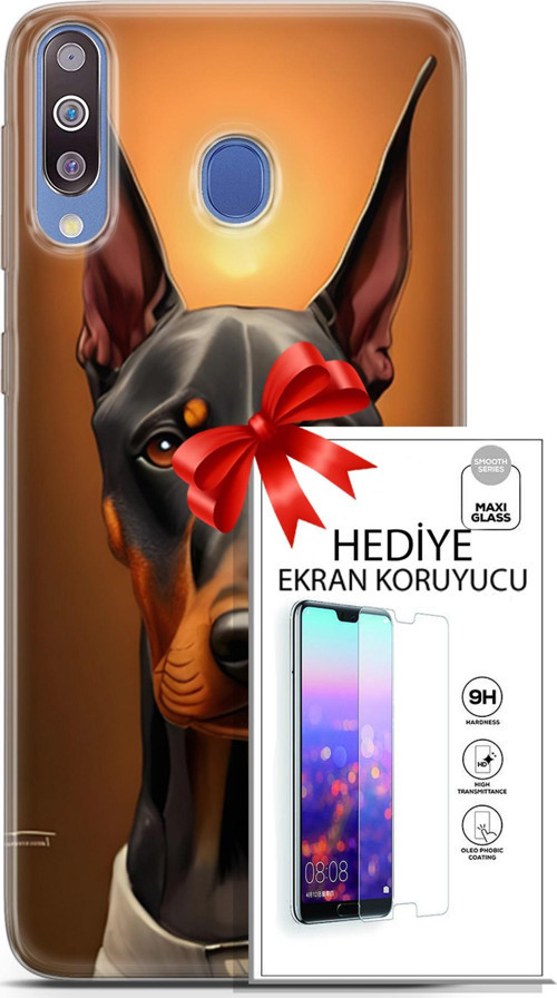 Samsung Galaxy M30 Kılıf Orijinal Seri Dogs 03 Doberman Arka Kapak + Ekran Koruyucu