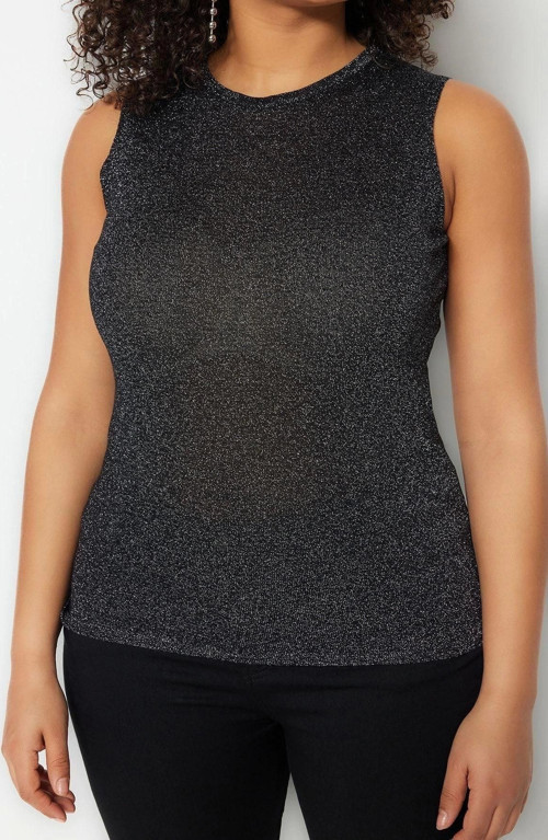 Moda Büyük Beden Bisiklet Yaka Triko Fit Düz Desen Casual Günlük Regular Kolsuz Bluz
